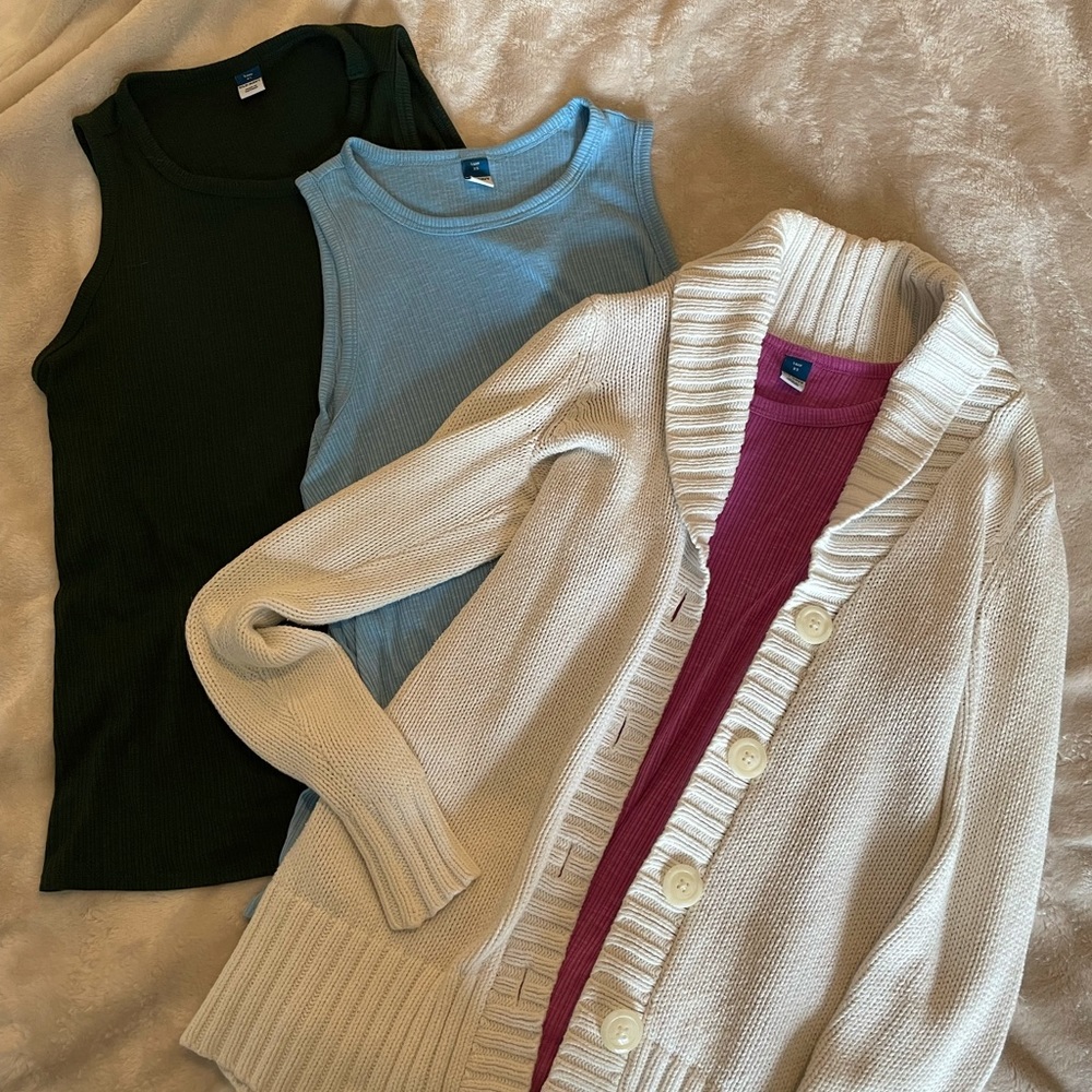 Old navy 3 luxe tanks + sweater